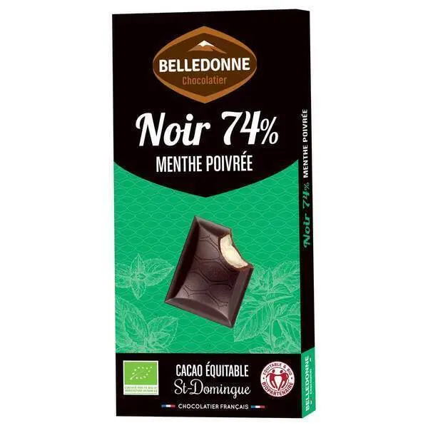 TABLETTE CHOCOLAT NOIR 74 MENTHE BIO BELLEDONNE