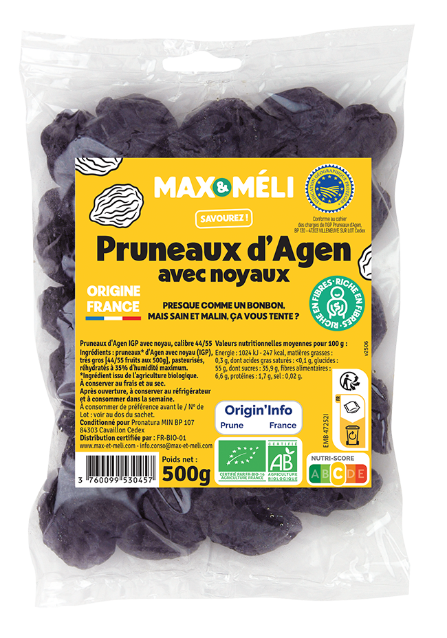 PRUNEAU D'AGEN AVEC NOYAUX 44/55 BIO 500G