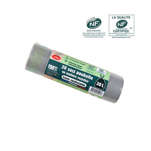 SACS POUBELLE AVEC LIEN COULISANT 30L X20 PLASTIQUE RECYCLE